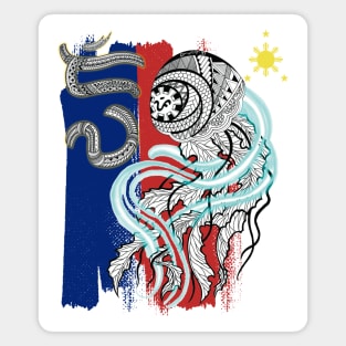 Philippine Flag-Tribal line Art Jellyfish / Baybayin word Diwa (Consciousness) Magnet